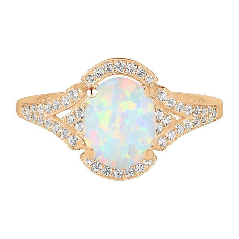 14k Rose Gold Over Silver Lab-Created Opal and Lab-Created White Sapphire Ring, Womens Pink Product Image