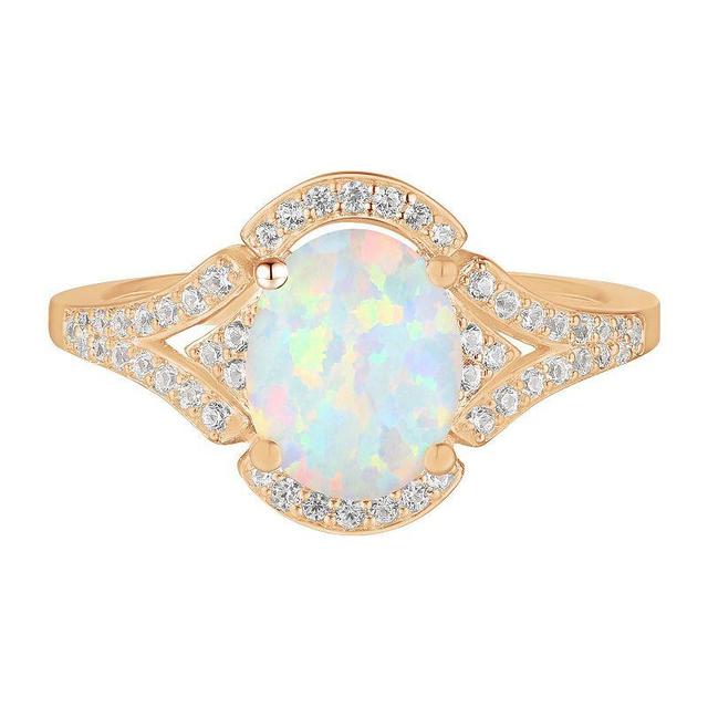 14k Rose Gold Over Silver Lab-Created Opal and Lab-Created White Sapphire Ring, Womens Product Image