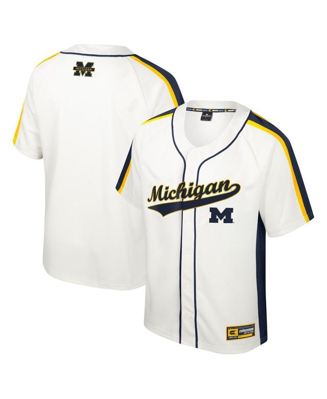 Mens Colosseum Cream Distressed Michigan Wolverines Ruth Button-Up Baseball Jersey - Cream Product Image