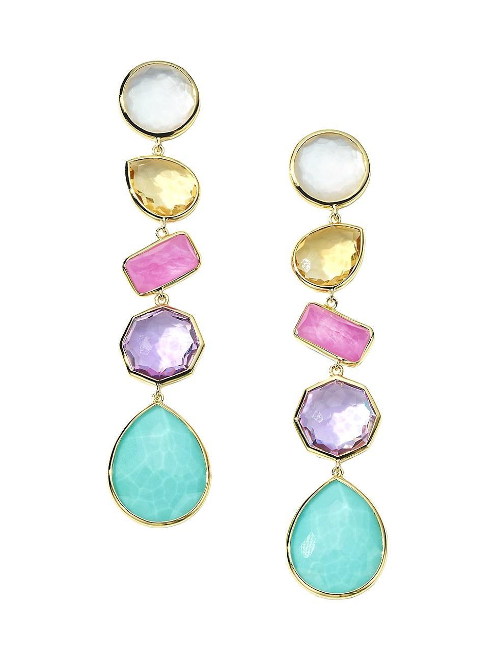 Womens Rock Candy Large 5-Stone Summer Rainbow 18K Yellow Gold & Multi-Stone Drop Earrings Product Image