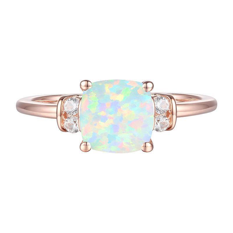 14k Rose Gold Over Silver Lab-Created Opal, Lab-Created White Sapphire Solitaire Ring, Womens Pink Product Image