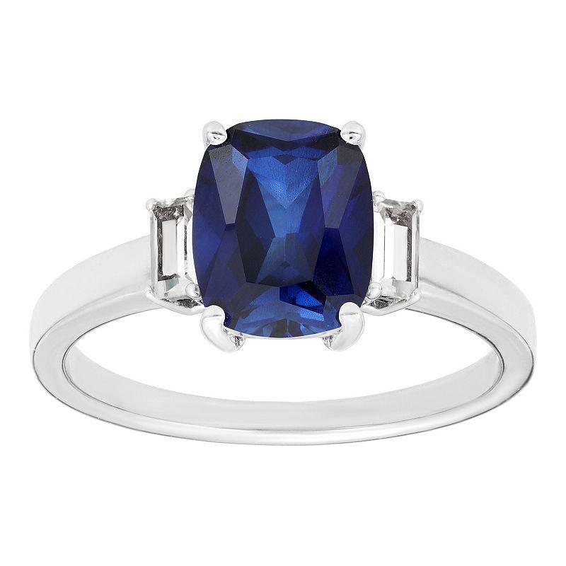 Gemminded Sterling Silver Lab-Created Sapphire & Lab Created White Sapphire Accent Ring, Womens Product Image