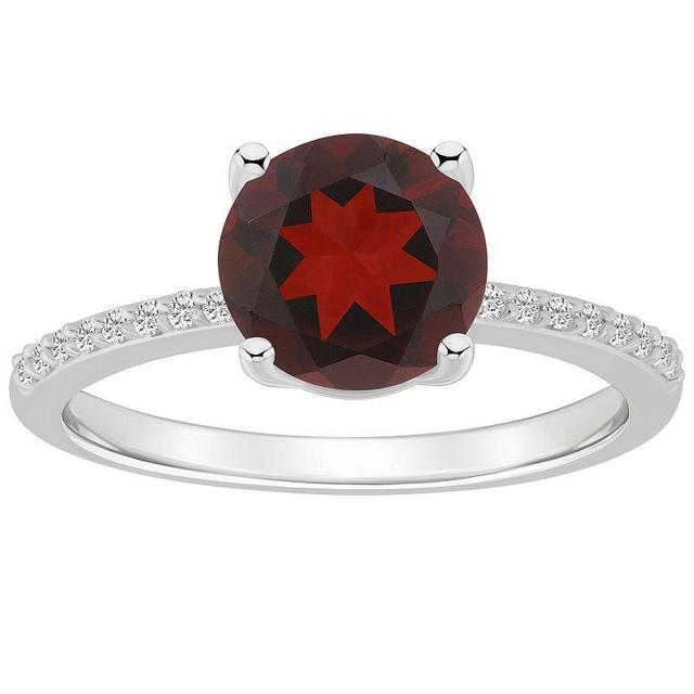 Alyson Layne 14k White Gold Round Garnet & 1/10 Carat T.W. Diamond Ring, Womens, Red Product Image