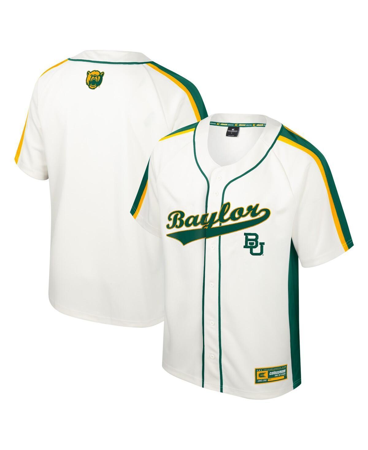 Mens Colosseum Cream Distressed Baylor Bears Ruth Button-Up Baseball Jersey - Cream Product Image