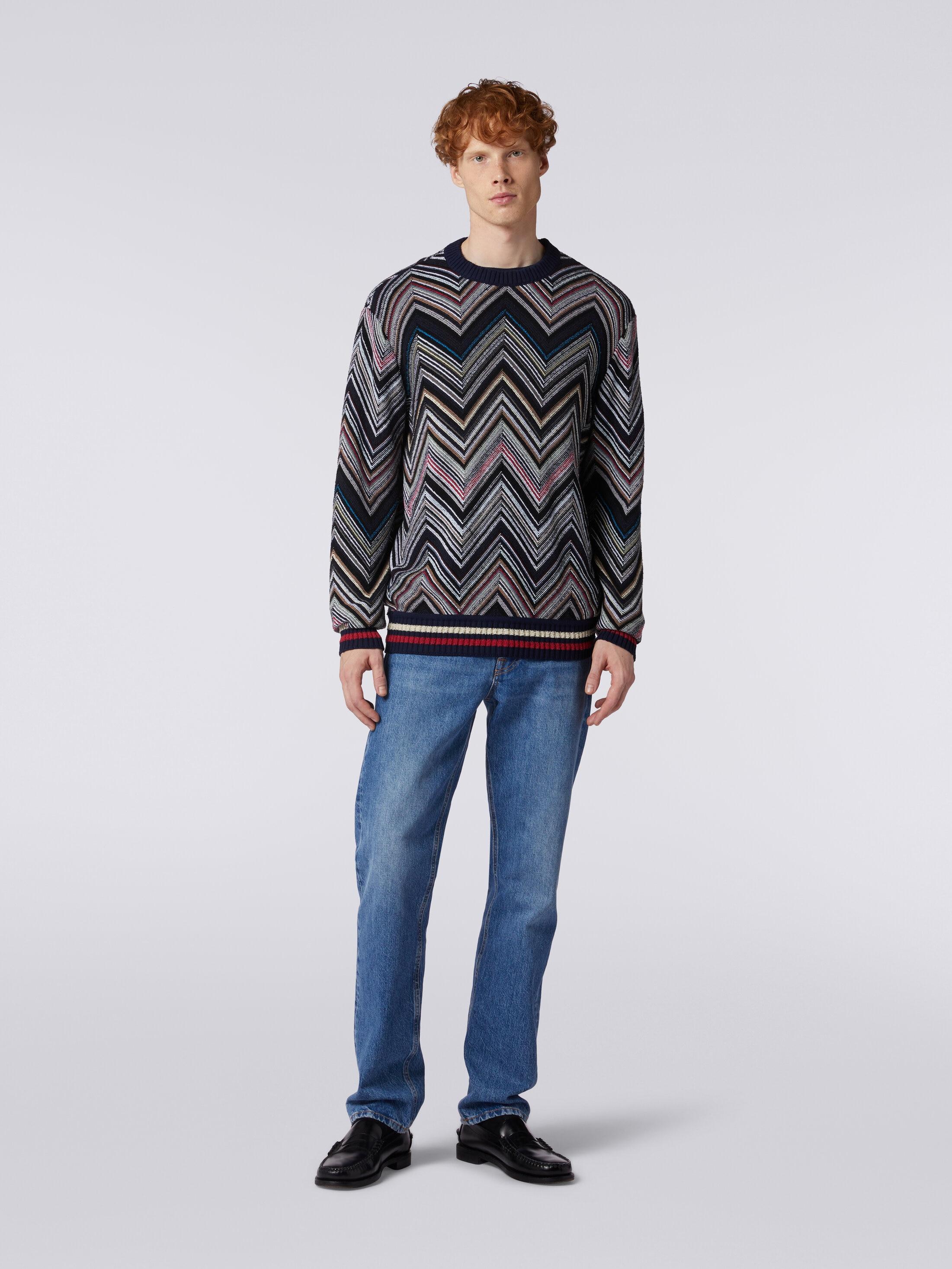 Crew-neck pullover in chevron cotton blend Product Image