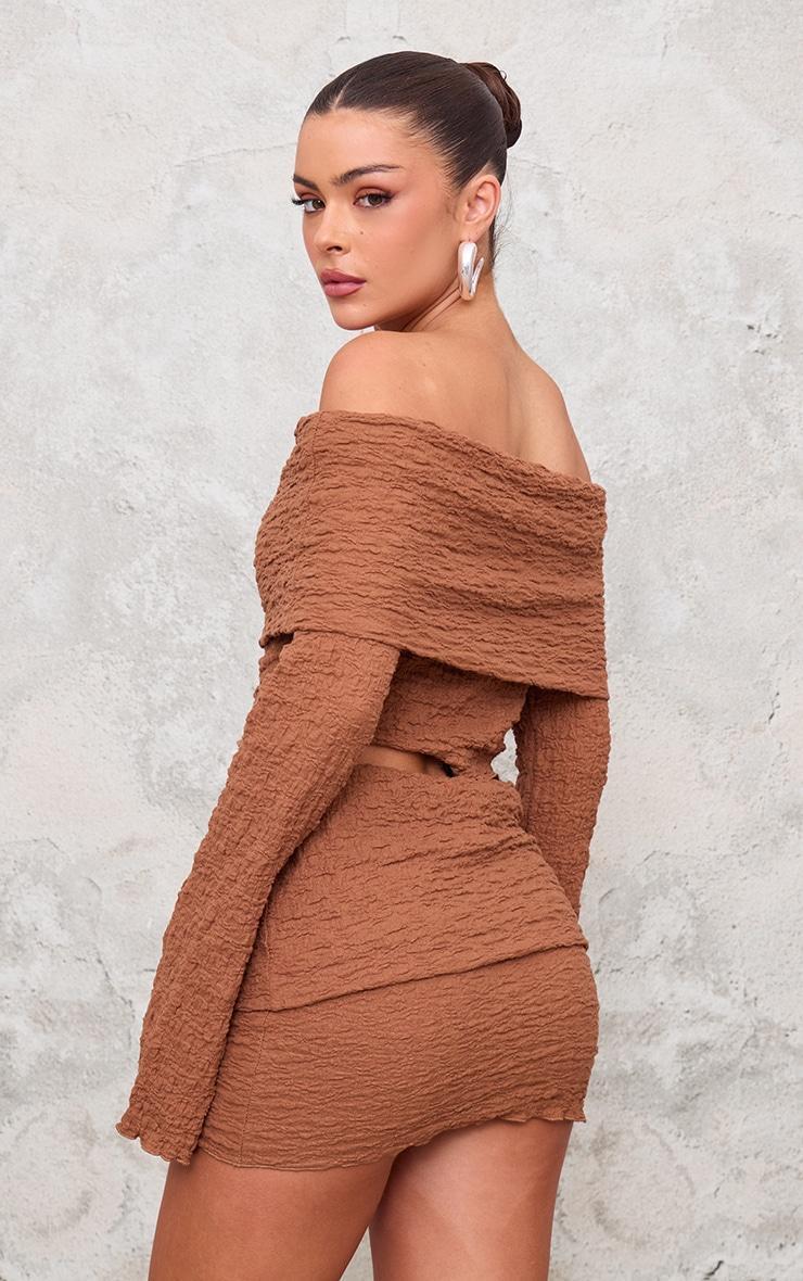 Chocolate Textured Fold Over Long Sleeve Top Product Image