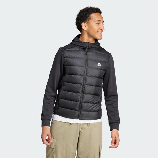 adidas Essentials Hybrid Down Hooded Jacket Silver Pebble S23 L Mens Product Image