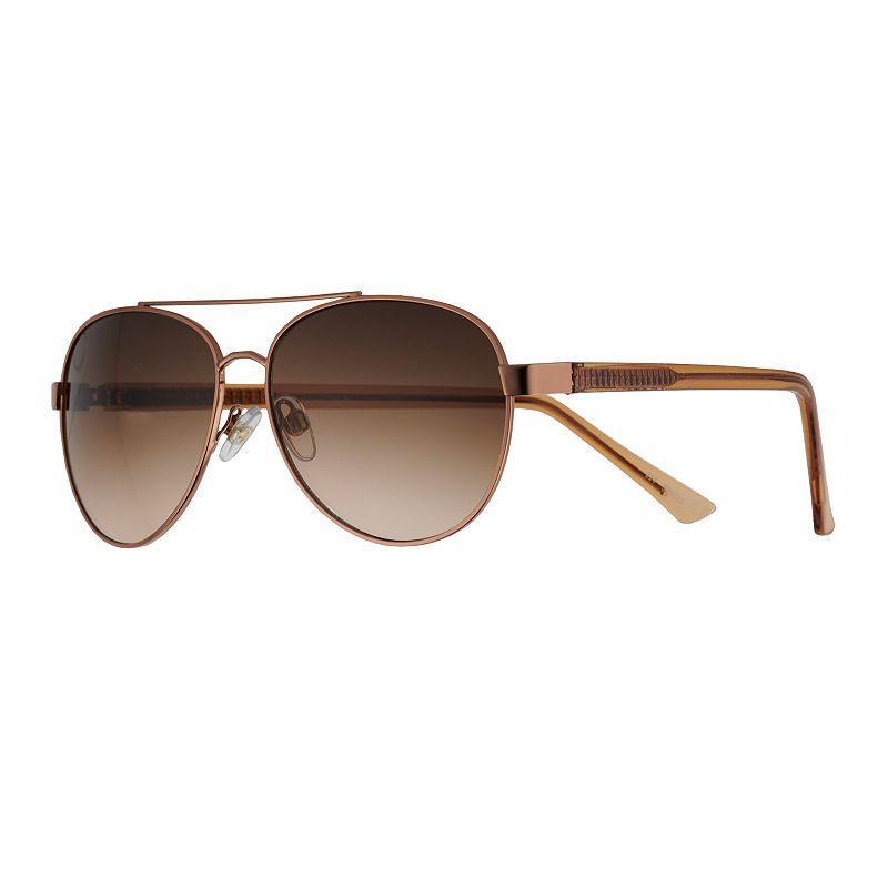 Womens Nine West 52mm Metal Bronze Frame Aviator Sunglasses, Brown Beige Product Image