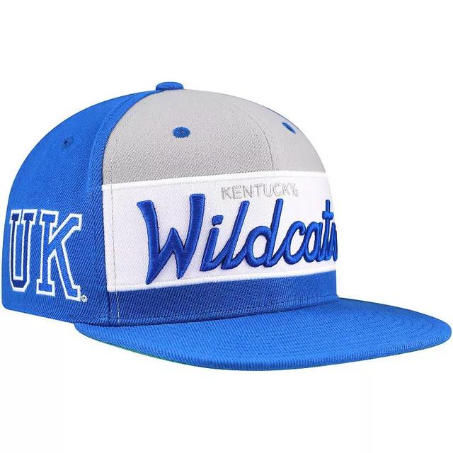 Mitchell & Ness Mens White/Royal Kentucky Wildcats Retro Sport Color Block Script Snapback Hat Product Image