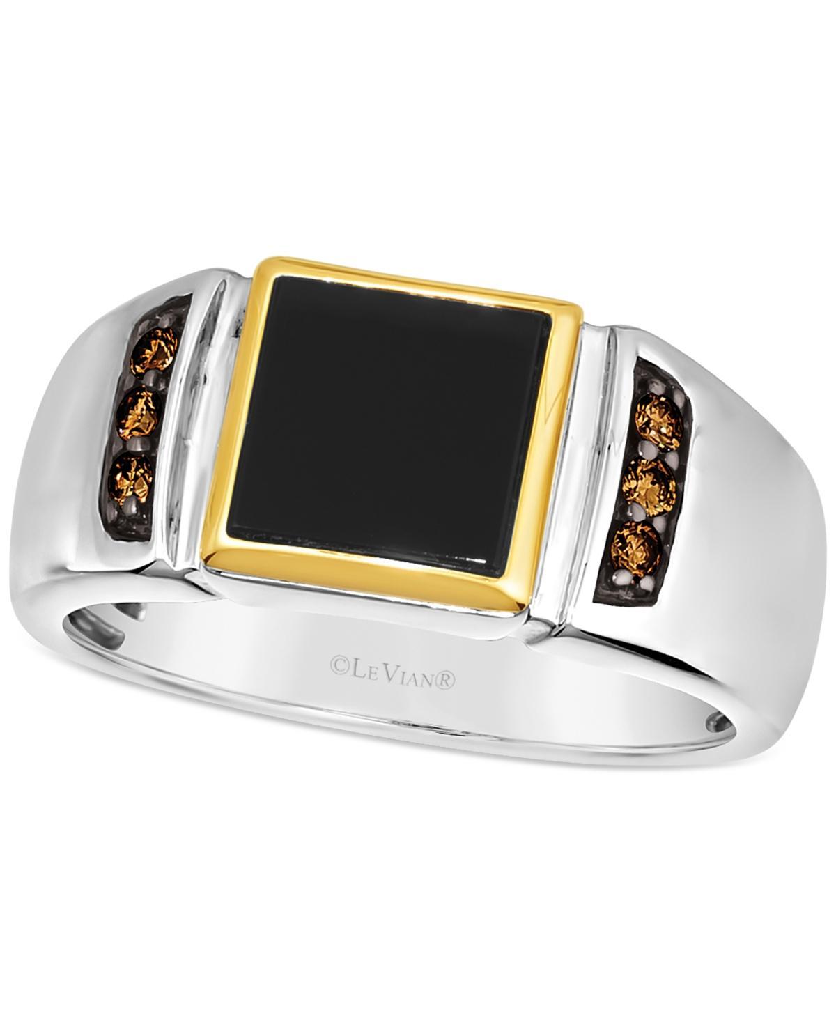 Le Vian Mens Onyx & Chocolate Diamond (1/6 ct. t.w.) Ring in Sterling Silver & 14k Gold Product Image