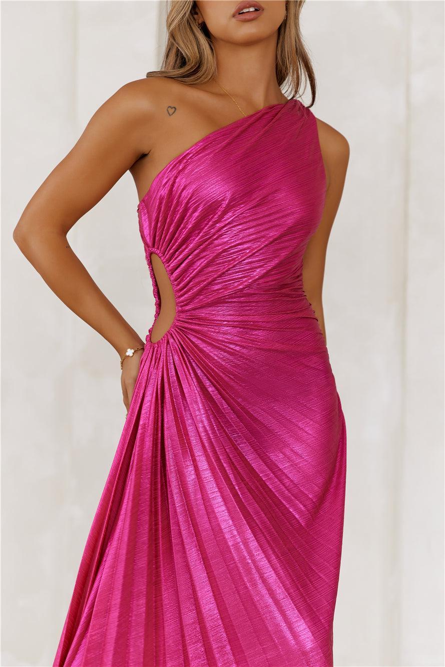 Sapphire Soirée One Shoulder Maxi Dress Fuchsia Product Image