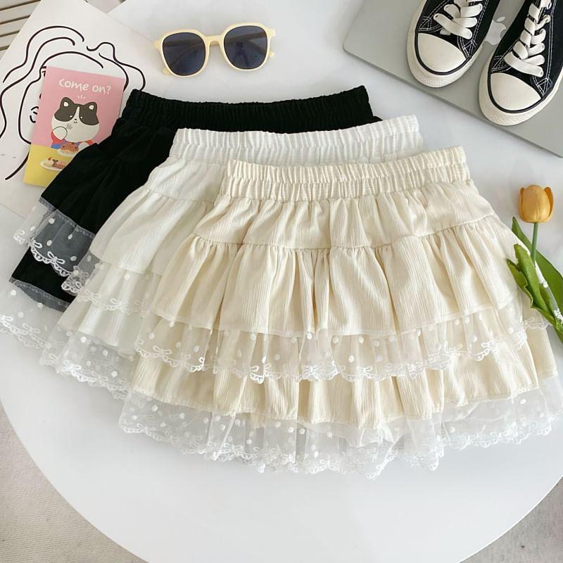 High Waist Ruffle Trim Mini A-Line Skirt Product Image