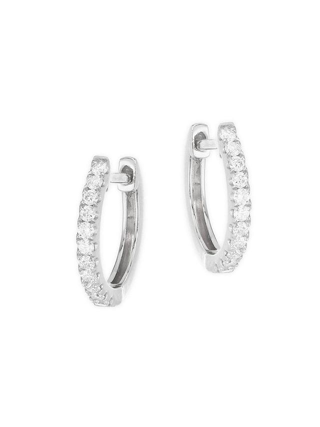 Womens 18K White Gold Small Diamond Huggie Earrings Product Image