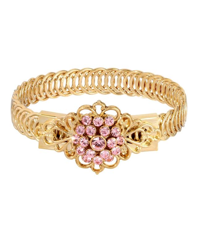 2028 14K Gold Dipped Pink Flower Overlay Belt Bracelet Product Image