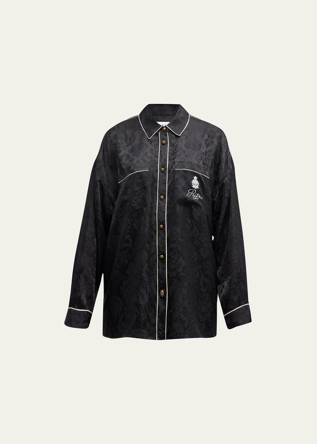 FRAME - x Ritz Silk Pajama Shirt - BlackModa Operandi Product Image