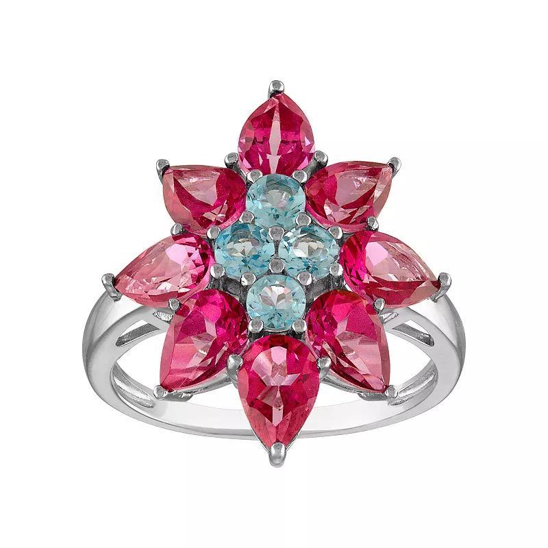 Tiara Sterling Silver Swiss Blue Topaz & Pink Topaz Ring, Womens Product Image