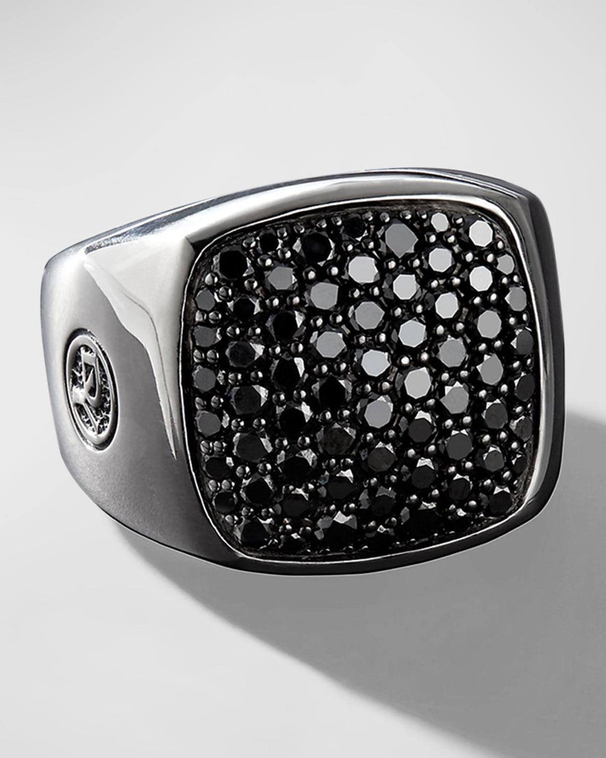 Mens Streamline Signet Ring with Pav Black Diamonds Product Image