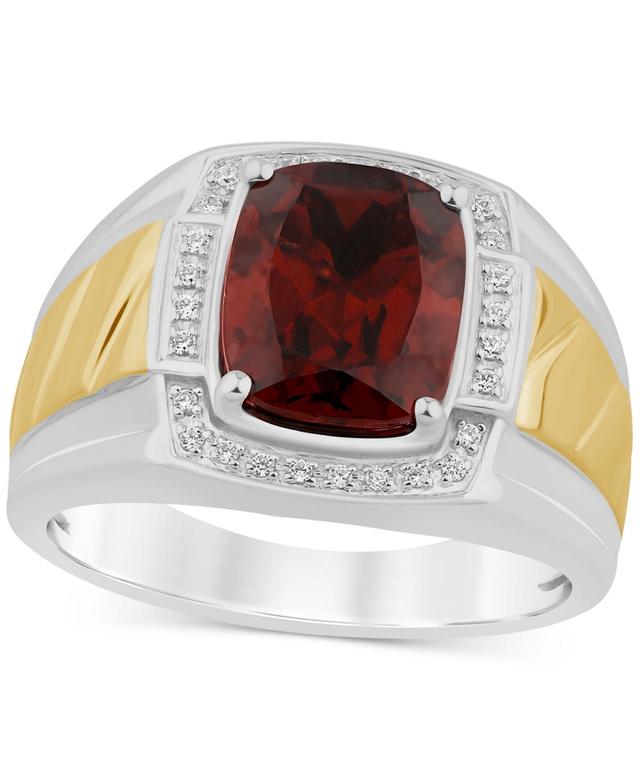 Men's Garnet (4-3/4 ct. t.w.) & Diamond (1/10 ct. t.w.) Halo Ring in Sterling Silver & 14k Gold-Plate Product Image