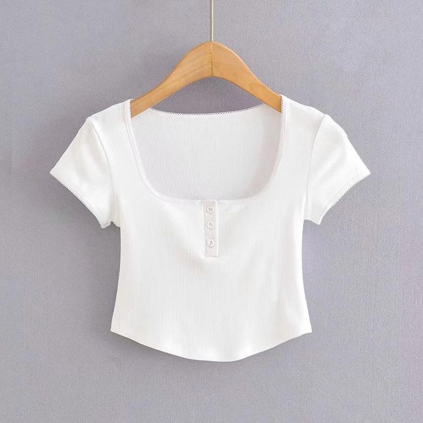 Short-Sleeve Lace Trim T-Shirt Product Image