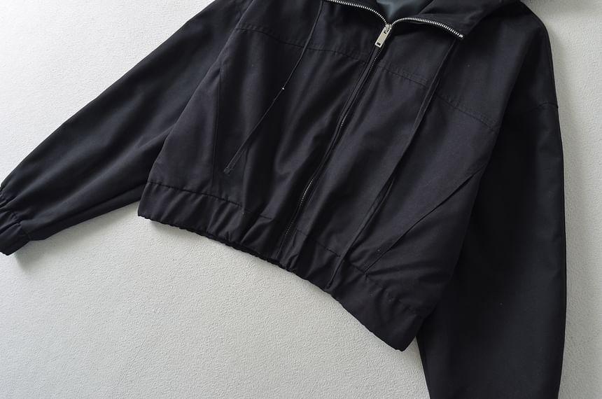 Hooded Plain Zip Up Jacket Product Image