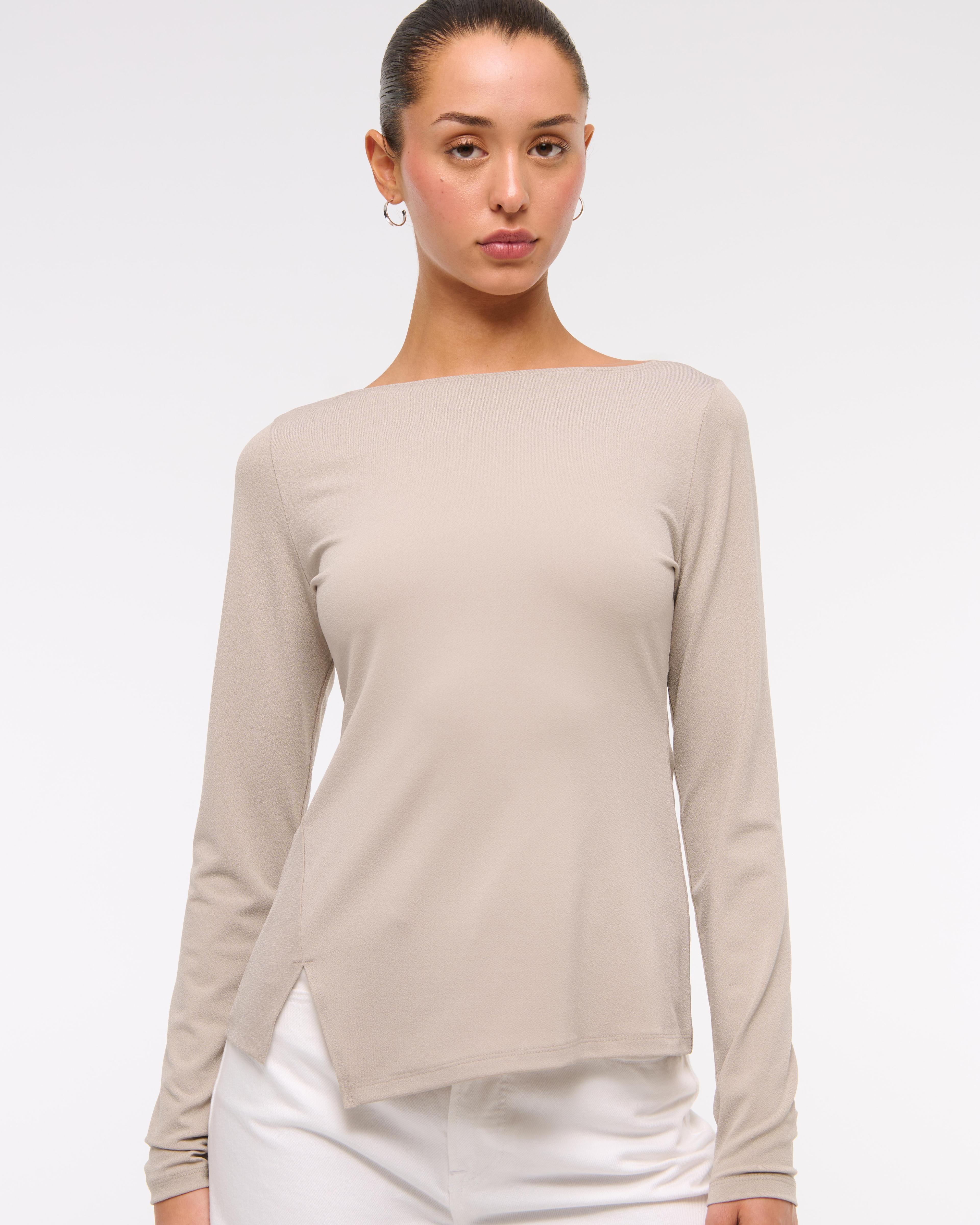 Long-Sleeve Asymmetrical Hem Slash Top Product Image