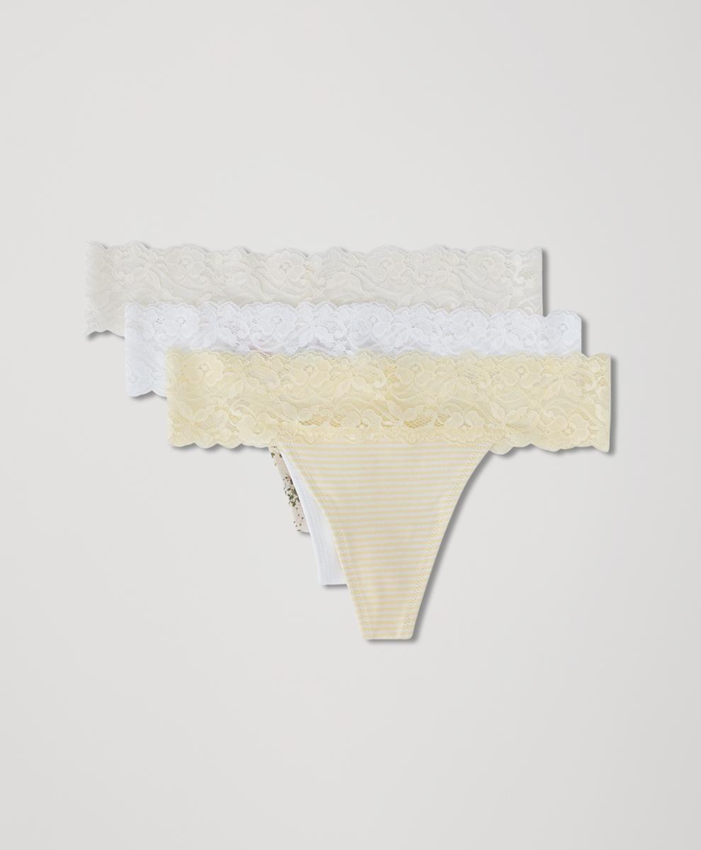 Womens Lace Waist Thong 3-Pack XS Product Image