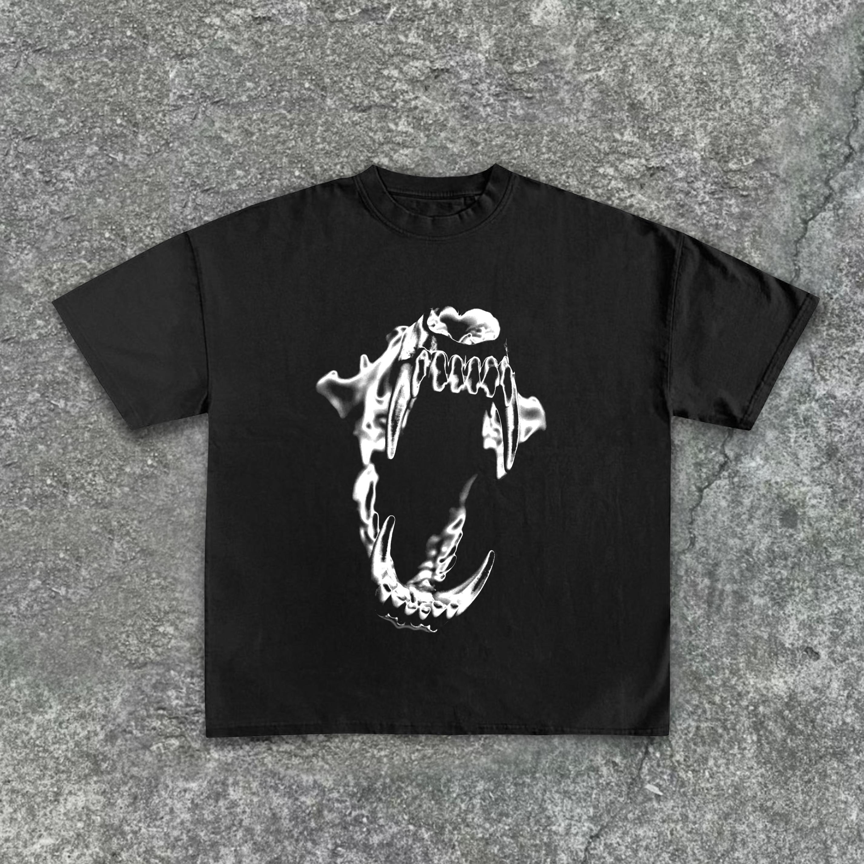 Casual Metal Fangs Print Crew Neck Cotton T-Shirt Product Image