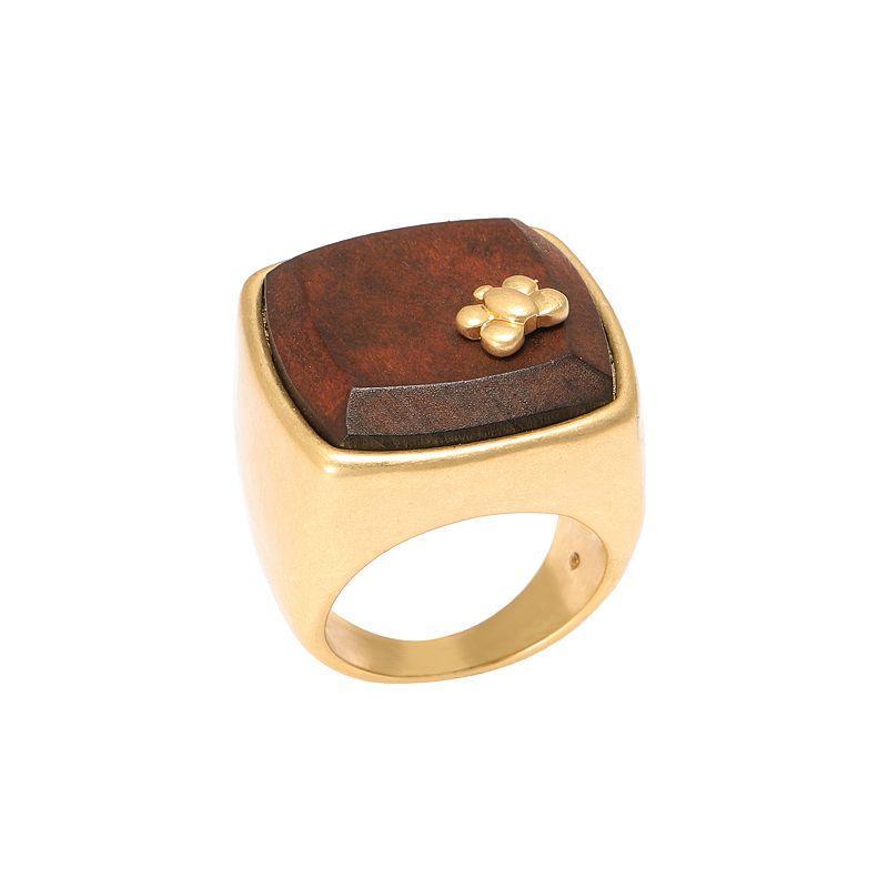 Bella Uno Gold Tone Wooden Statement Ring, Womens Product Image