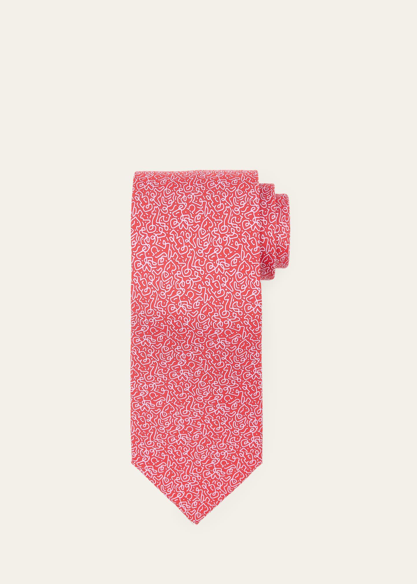 Mens Embroidered-Print Silk Tie Product Image