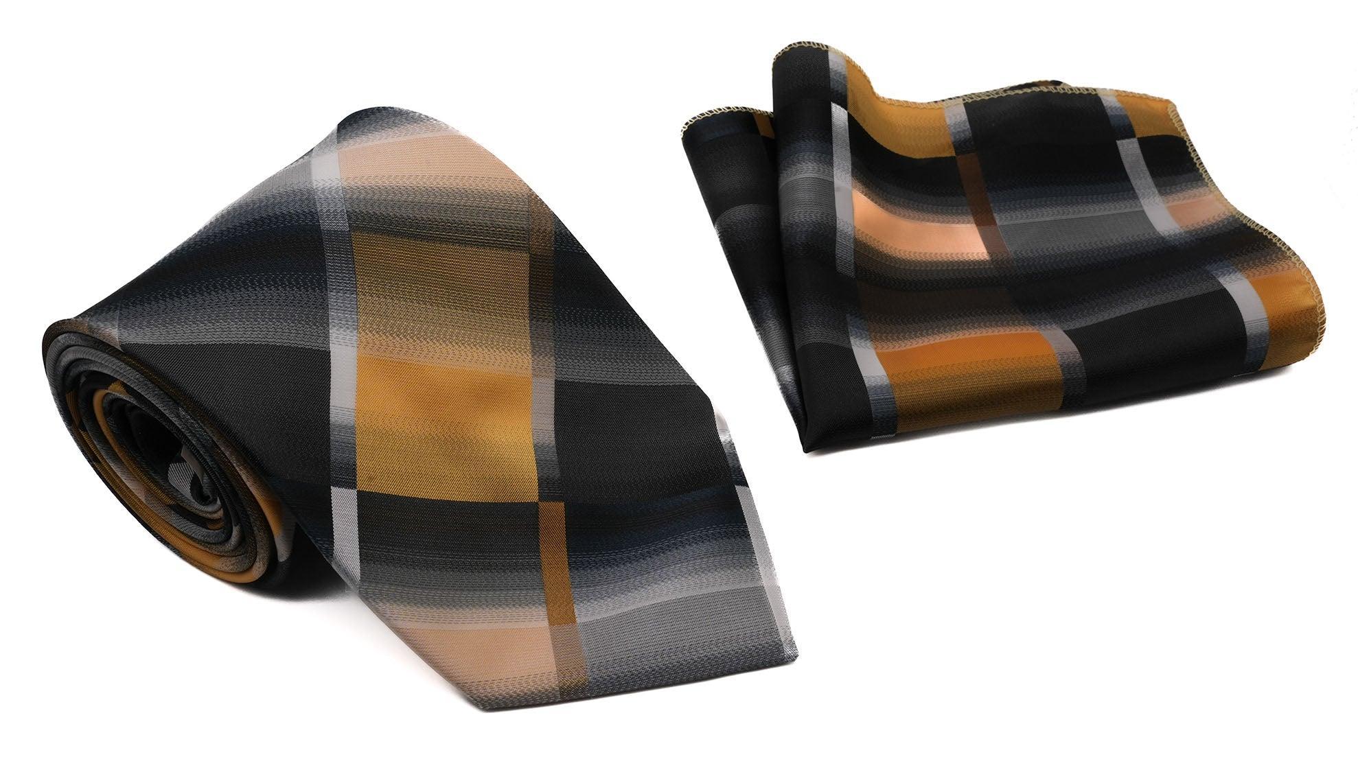 Black Copper Gradient with Diagonal Stripe Pattern Men's Classic Tie and Pocket Square Set Male Product Image