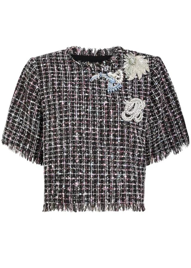 BALMAIN Crystal-embellished Tweed T-shirt In Multicoloured 1 Product Image