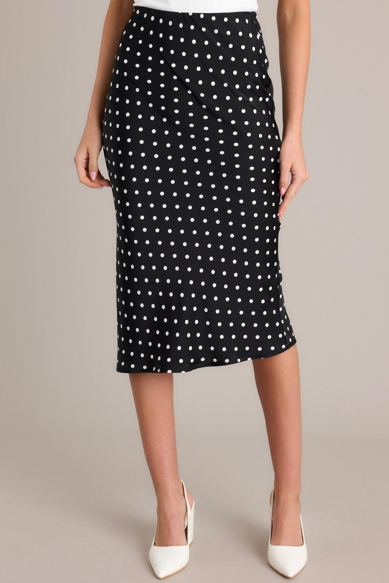 Speckled Splendor Black Polka Dot Midi Skirt Product Image