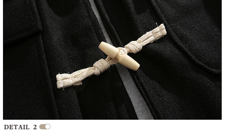 Hooded Toggle Plain Long Coat Product Image