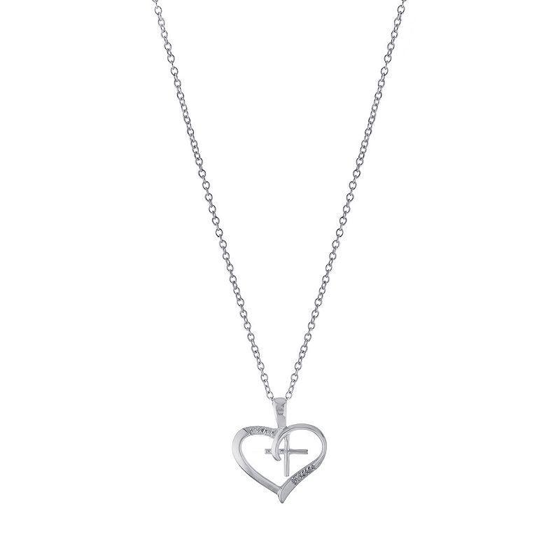 Main and Sterling Sterling Silver Cubic Zirconia Open Heart & Cross Pendant Necklace, Womens White Product Image