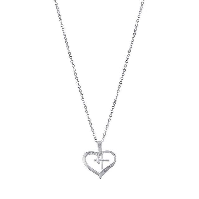 Main and Sterling Sterling Silver Cubic Zirconia Open Heart & Cross Pendant Necklace, Womens Silver Tone Product Image