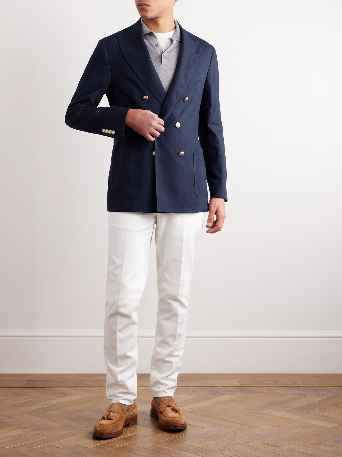 BRUNELLO CUCINELLI Double-breasted Wool-blend Blazer In Blue Product Image