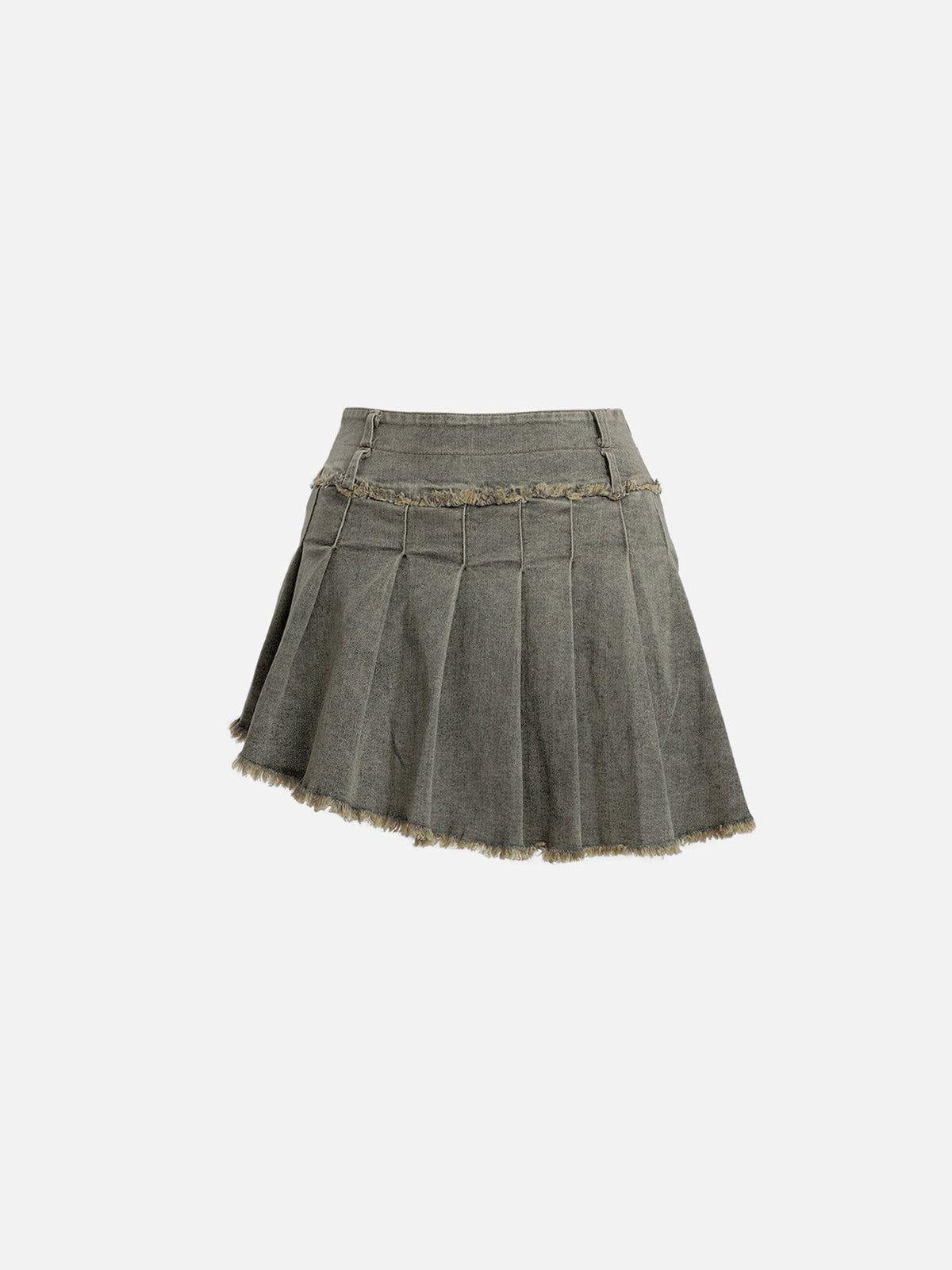 Fringe Wrinkle Washed Denim Skirt Product Image