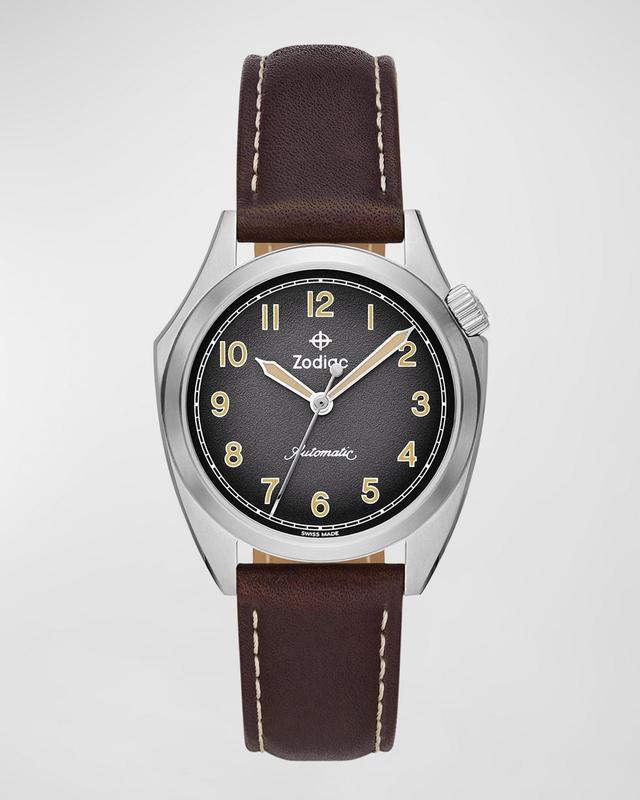 Mens Olympos STP 1-11 Automatic Three-Hand Leather Watch, 40mm Product Image