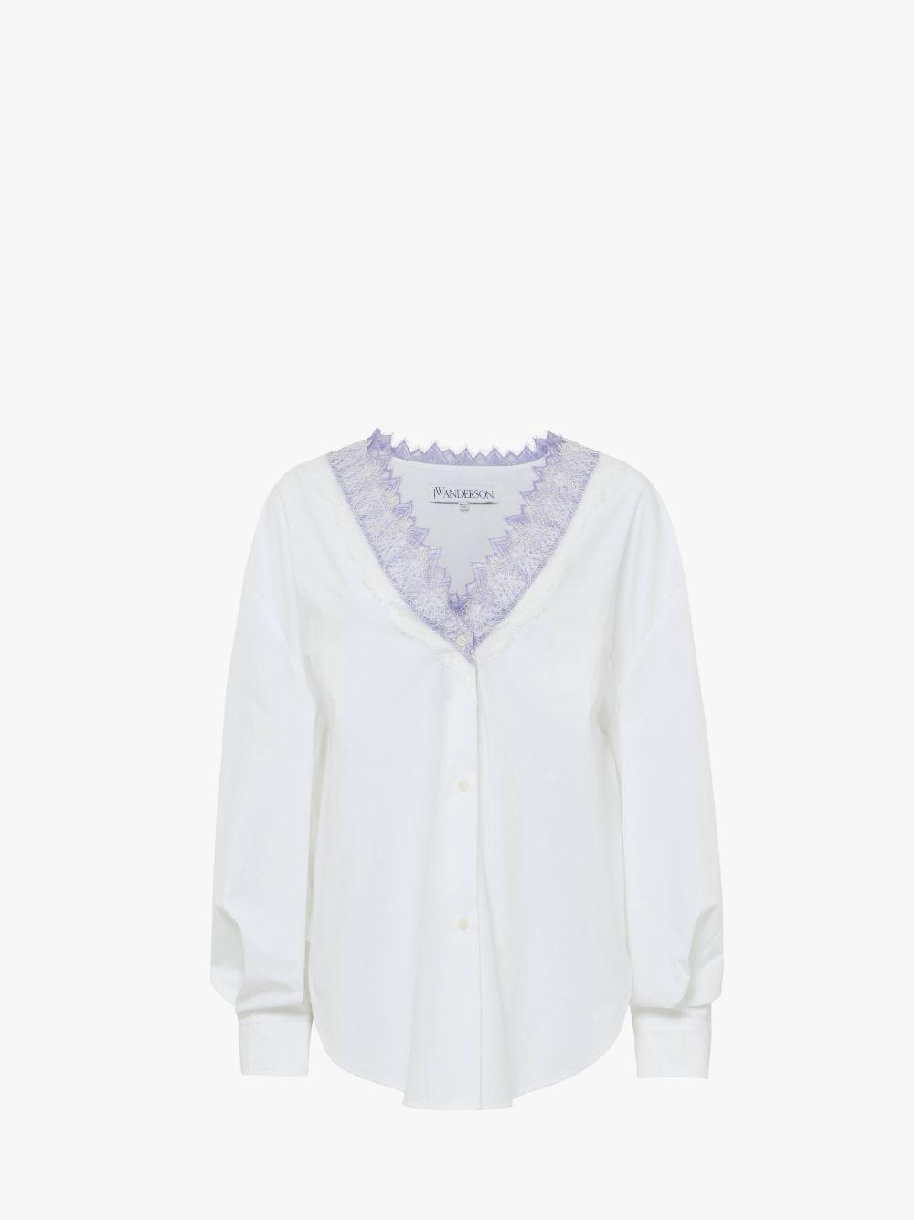 V-NECK LACE TRIM SHIRT in white | JW Anderson US  Product Image