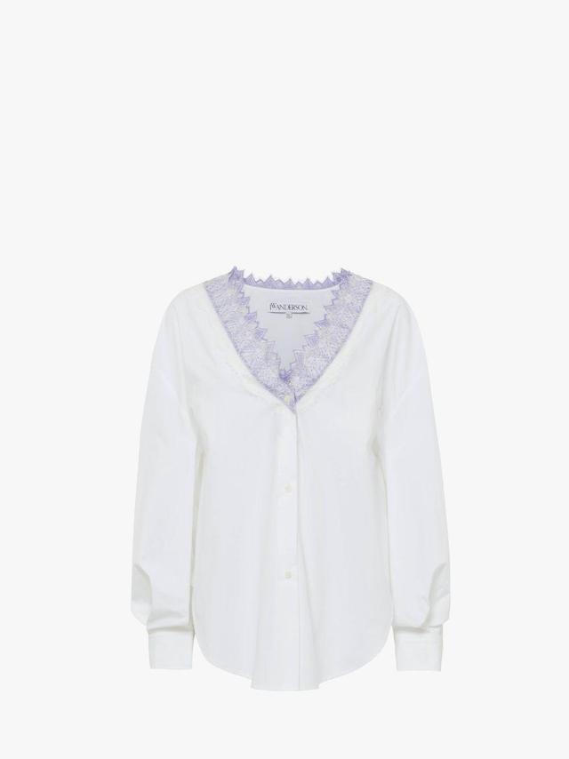 V-NECK LACE TRIM SHIRT in white | JW Anderson US  Product Image