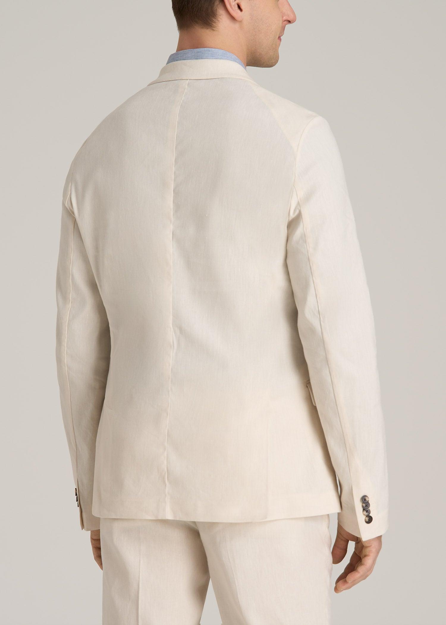 Stretch Linen Blazer for Tall Men in Light Beige Linen Product Image