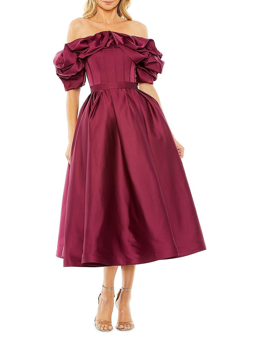 Womens Satin Off-the-Shoulder Midi-Dress Product Image