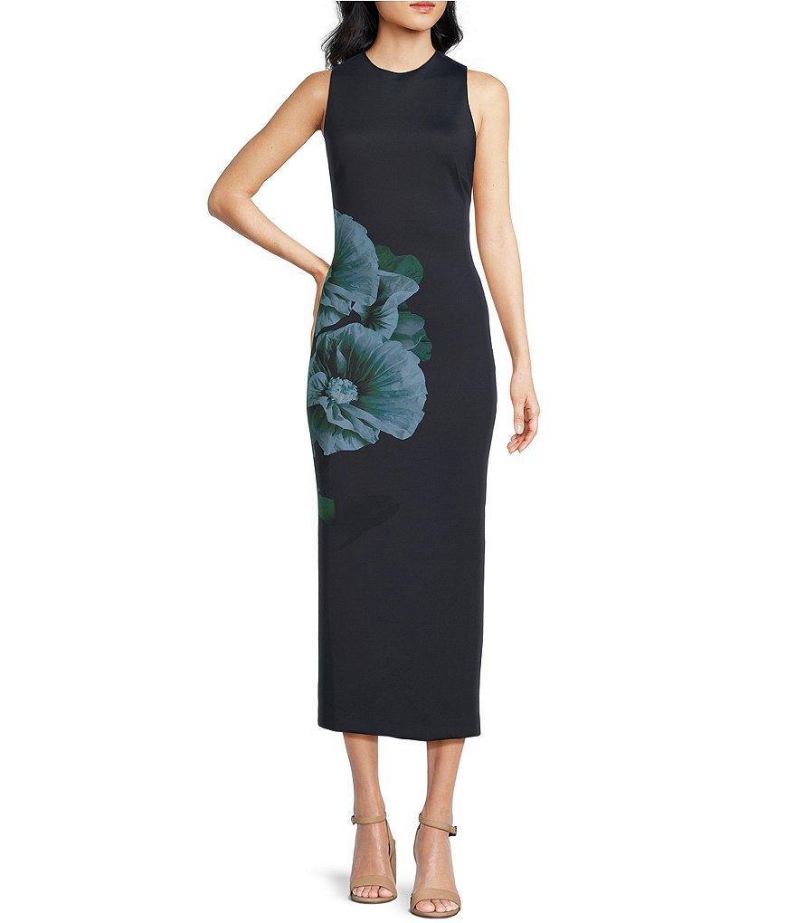 Ted Baker London Cloudi Stretch Knit Floral Print Crew Neck Sleeveless Bodycon Midi Dress Product Image