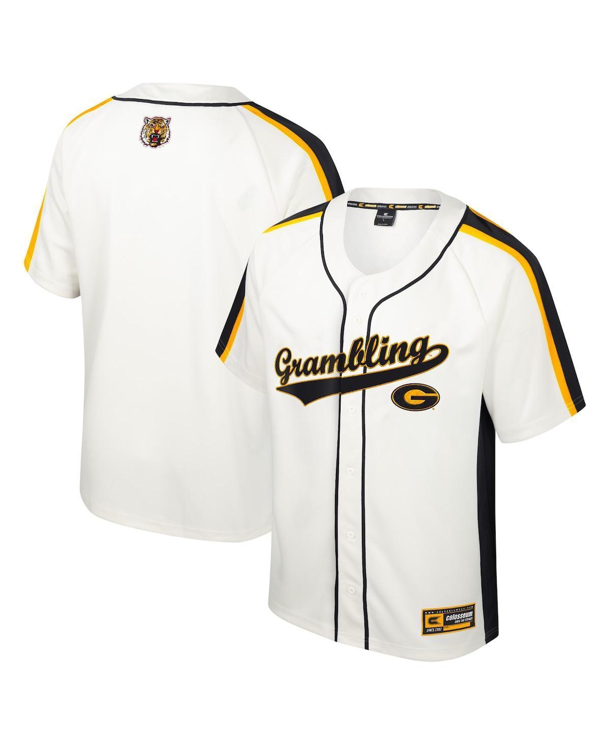 Mens Colosseum Cream Distressed Grambling Tigers Ruth Button-Up Baseball Jersey - Cream Product Image