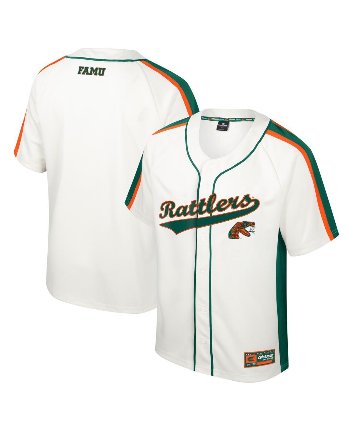 Mens Colosseum Cream Distressed Florida A&M Rattlers Ruth Button-Up Baseball Jersey - Cream Product Image