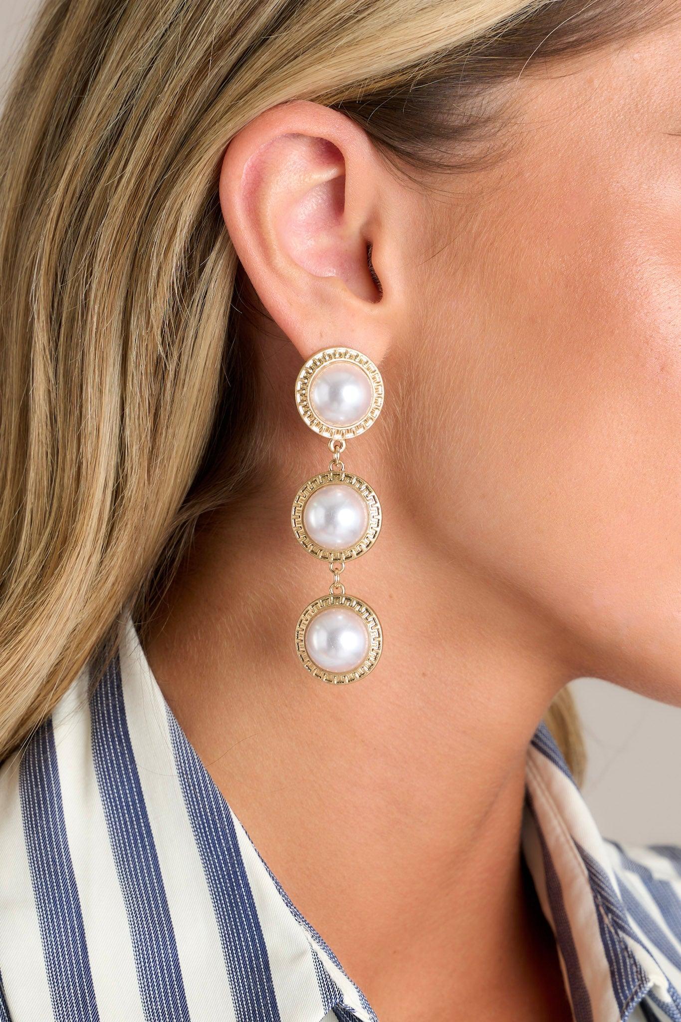 Lunar Glow Gold Pearl Drop Earrings Product Image