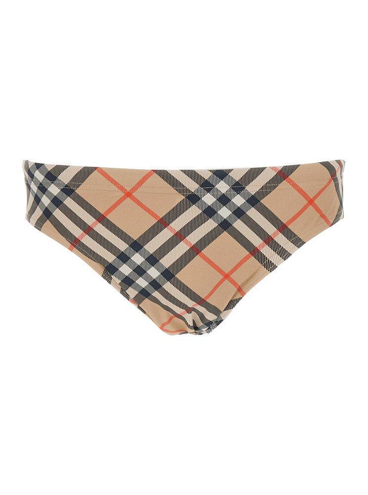 BURBERRY Checked Drawstring Swim Shorts In Brown Product Image