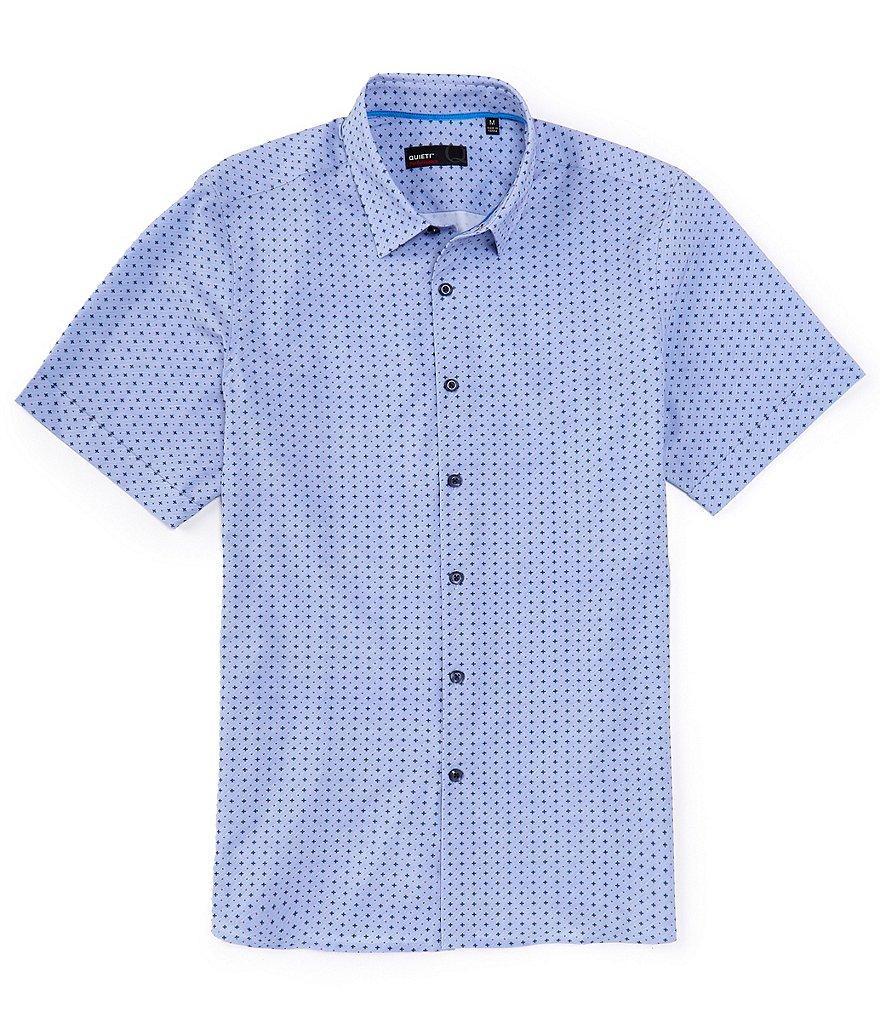 Quieti Performance Stretch Trim Fit Geo Print Short Sleeve Woven Shirt Product Image