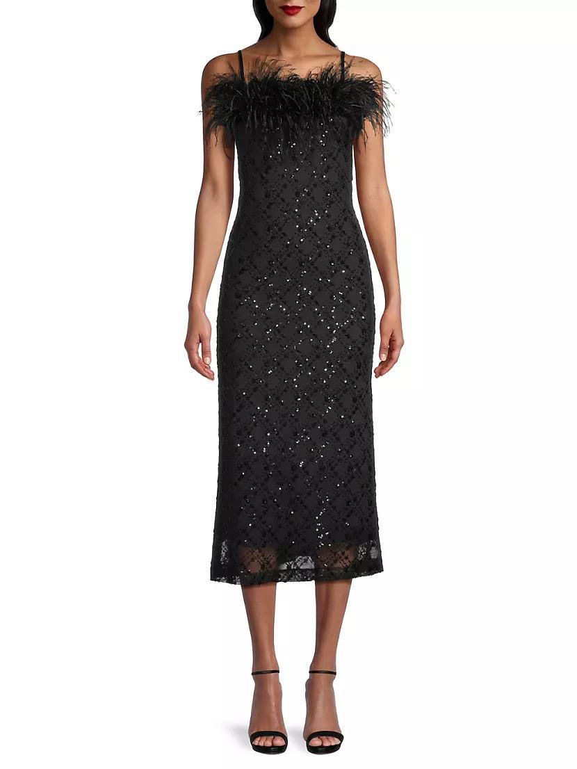 Lucca Beaded Feather-Embellished Midi-Dress Product Image