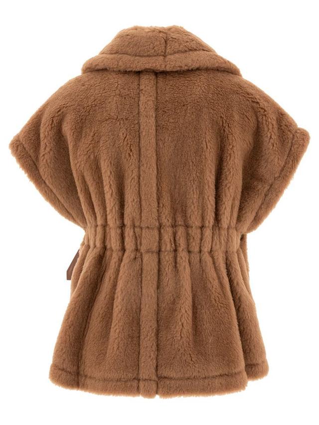 Belted Faux Fur Cape With Buckle Detail In Beige Product Image